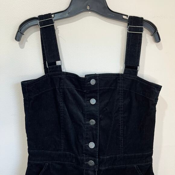 GAP Black Corduroy Skirtall Jumper Dress Button Front Pinafore Overall Mini S - Picture 4 of 7